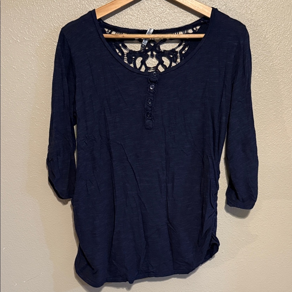 Belly By Design Maternity Women's Navy Blue Lace Back Top